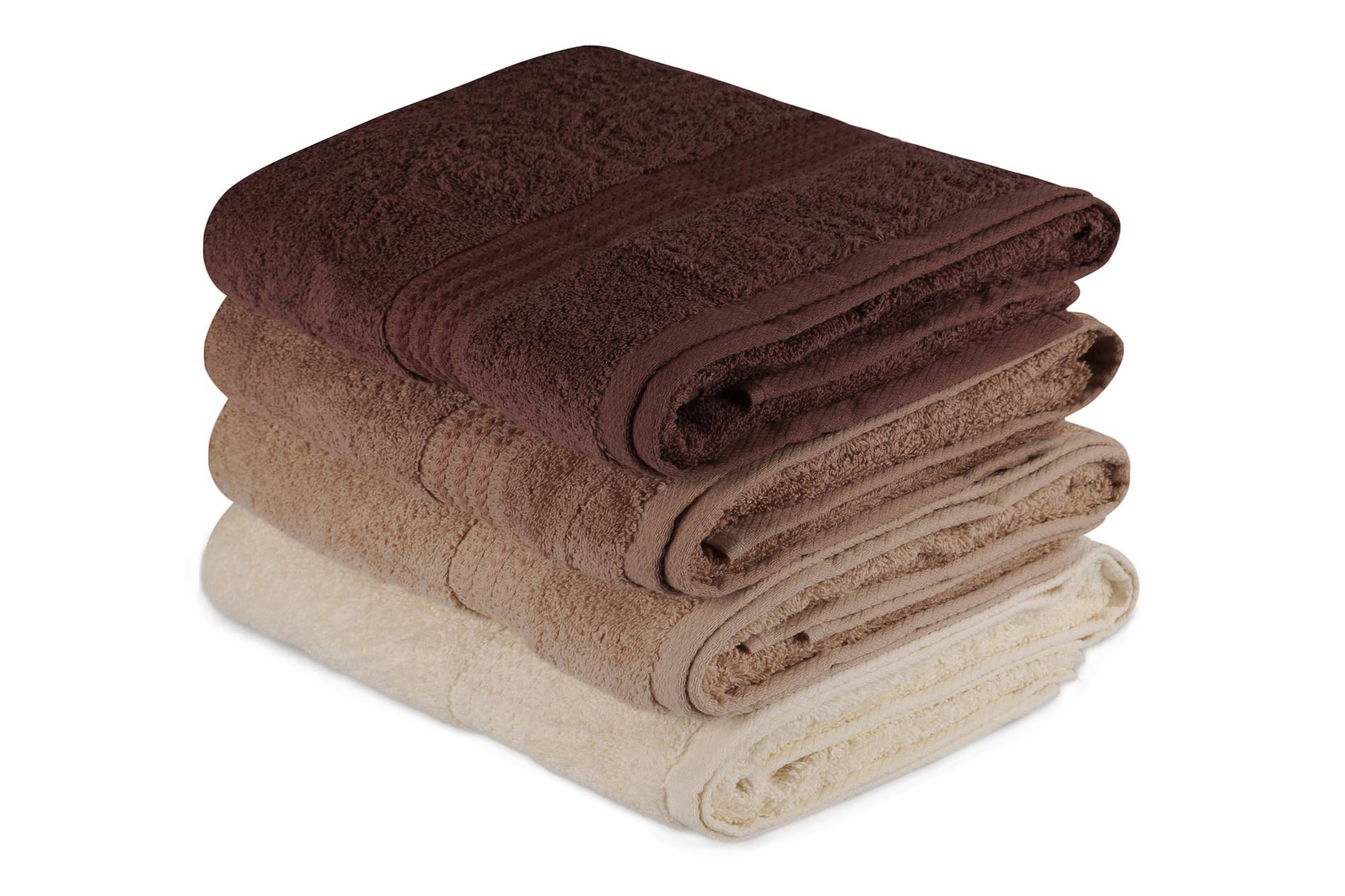 Set de 4 serviettes de bain liteau à 3 lignes brodées Vitta 70x140cm 100% coton nuance de Marron