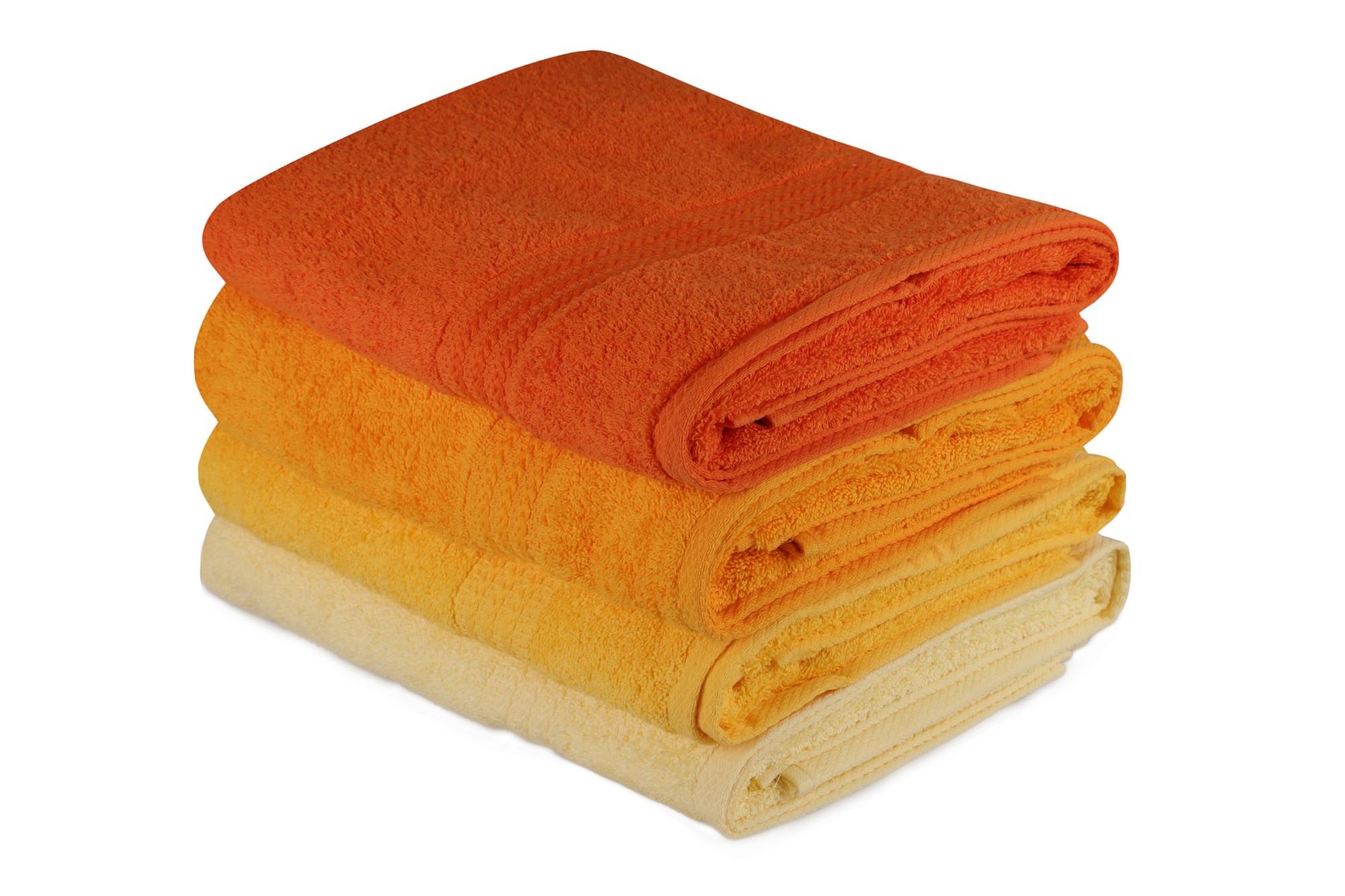 Set de 4 serviettes de bain liteau à 3 lignes brodées Vitta 70x140cm 100% coton nuance d'Orange