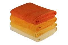 Set di 4 asciugamani ricamati a 3 righe Vitta 70x140cm 100% cotone tonalità arancio