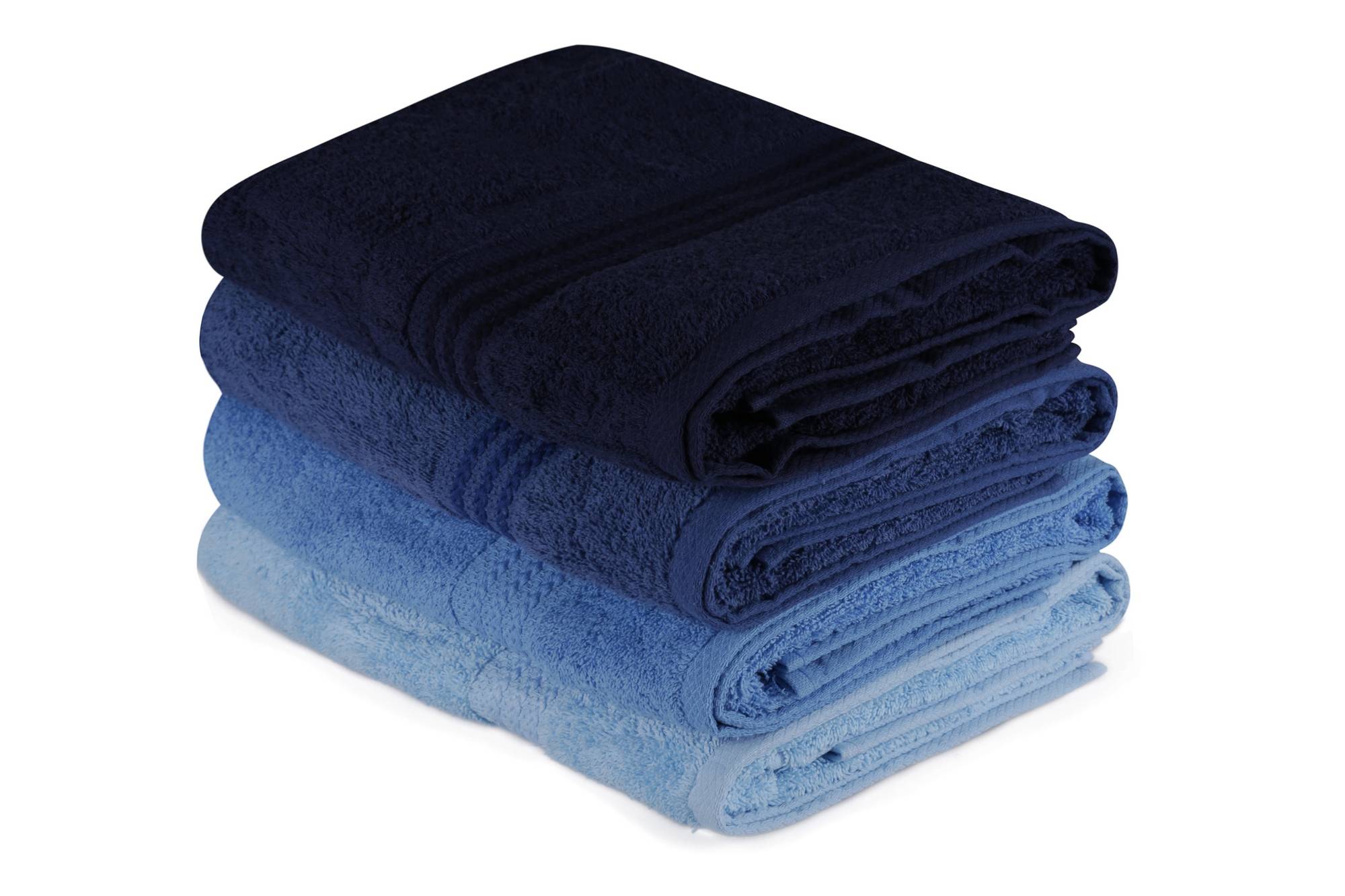 Set de 4 serviettes de bain liteau à 3 lignes brodées Vitta 70x140cm 100% coton nuance de Bleu