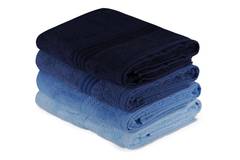 Set di 4 asciugamani ricamati a 3 righe Vitta 70x140cm 100% cotone tonalità di Blu