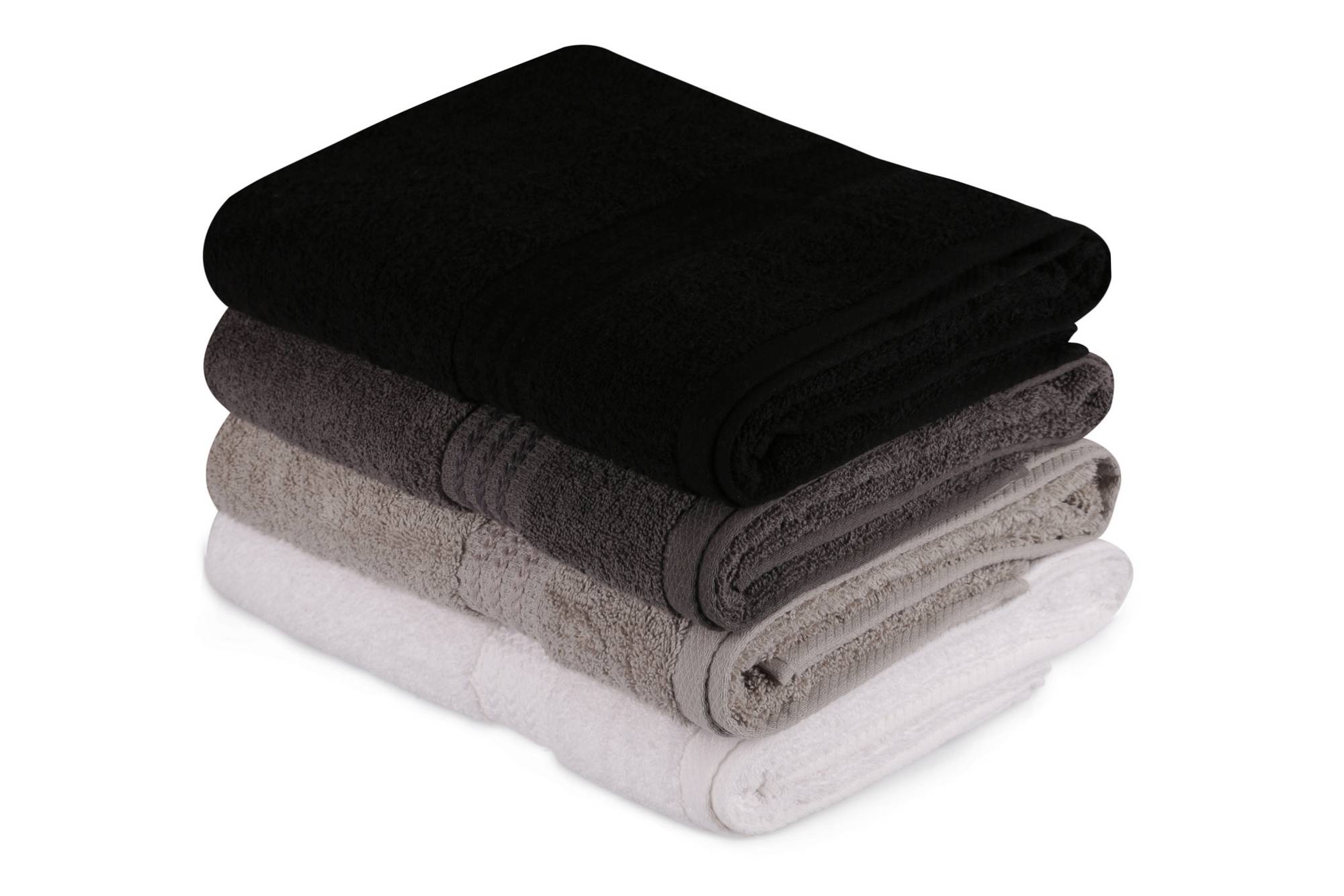Juego de 4 toallas bordadas Vitta 3 líneas 70x140cm 100% algodón tono Gris