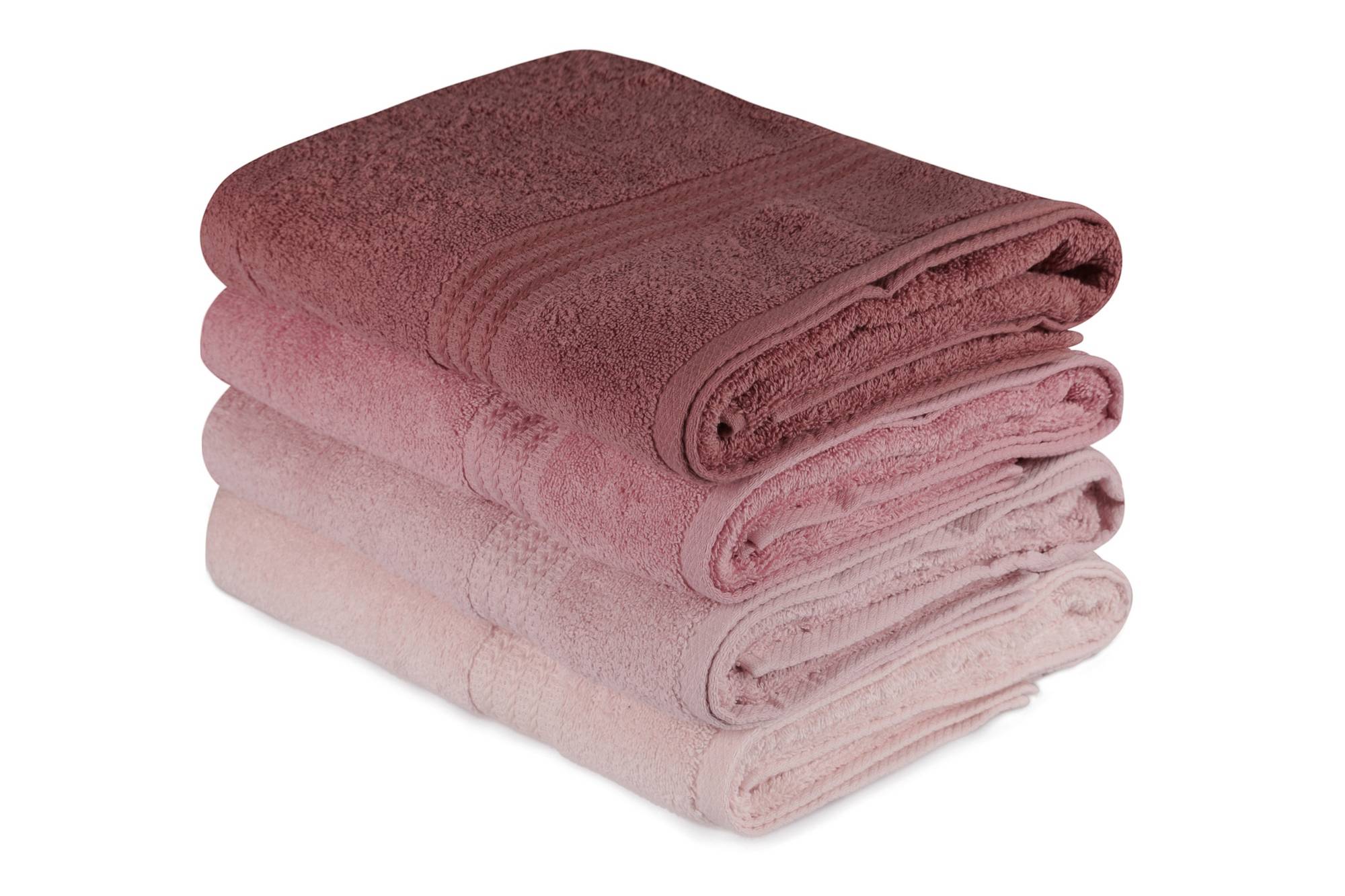 Set de 4 serviettes de bain liteau à 3 lignes brodées Vitta 70x140cm 100% coton nuance pastel de Rose