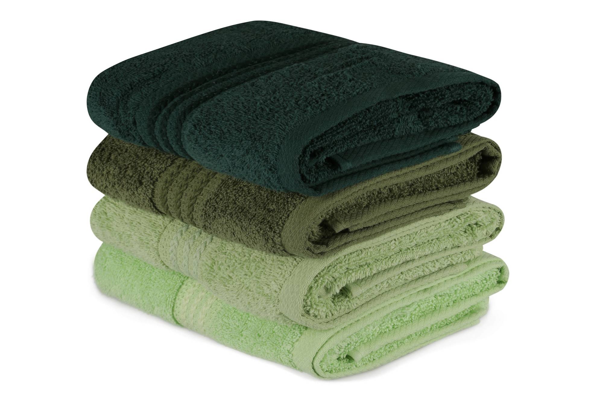 Set van 4 Sicco drie-lijns geborduurde handdoeken 50 x 90 cm 100 oton tint groen 