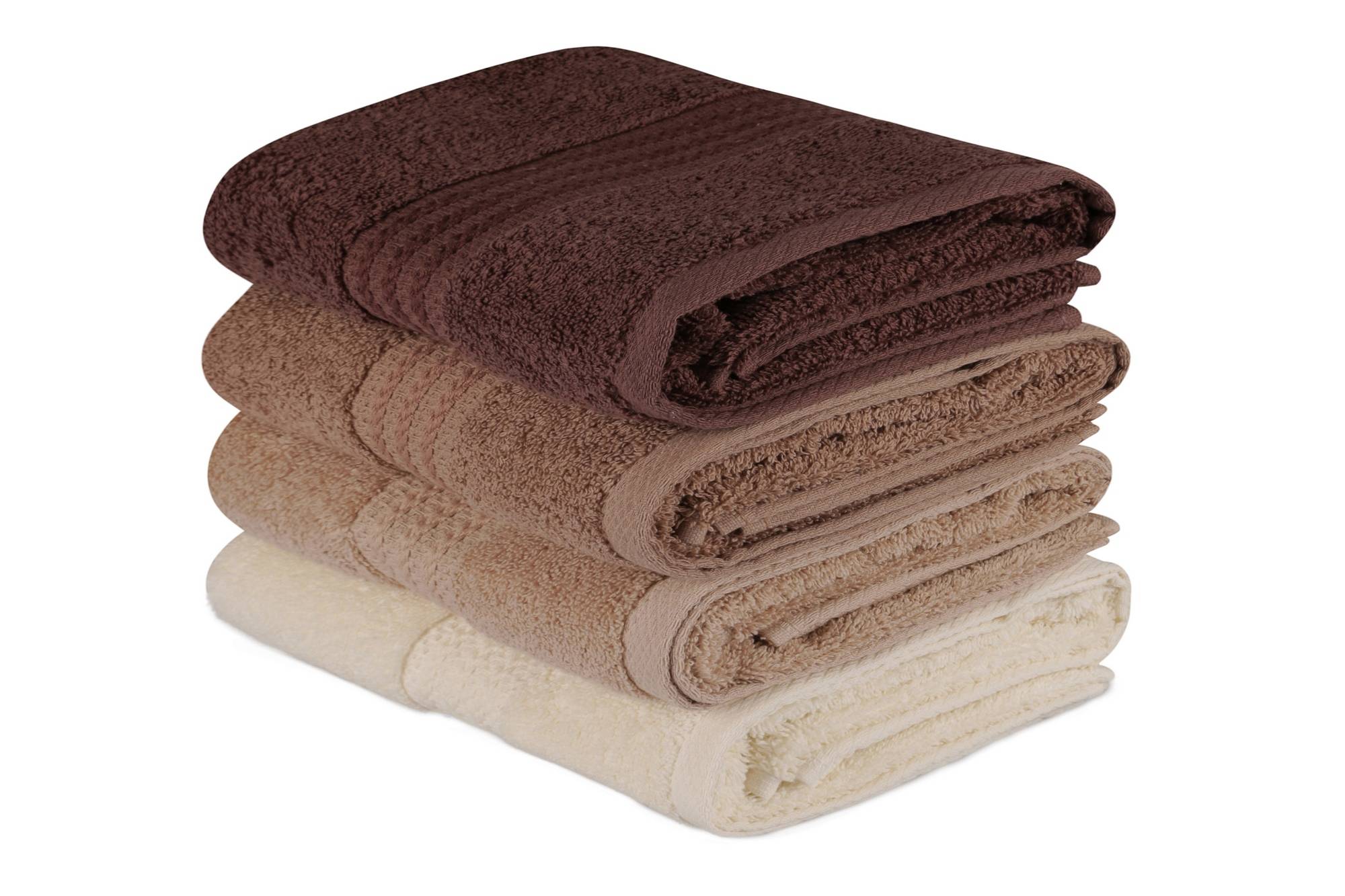 Set van 4 handdoeken met drie geborduurde lijnen Sicco 50 x 90 cm 100 oton Beigetint