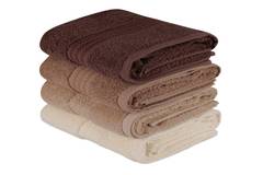 Set de 4 serviettes de toilette liteau à trois lignes brodées Sicco 50x90cm 100% Coton Nuance de beige