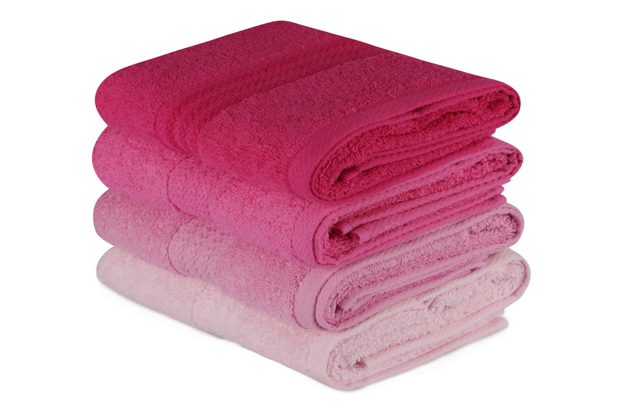 Set van 4 handdoeken met drie geborduurde lijnen Sicco 50 x 90 cm 100% katoen Roze tint