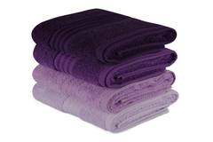 Set aus 4 Handtüchern mit drei bestickten Linien Sicco 50 x 90 cm 100% baumwollstoff Nuance de Violet