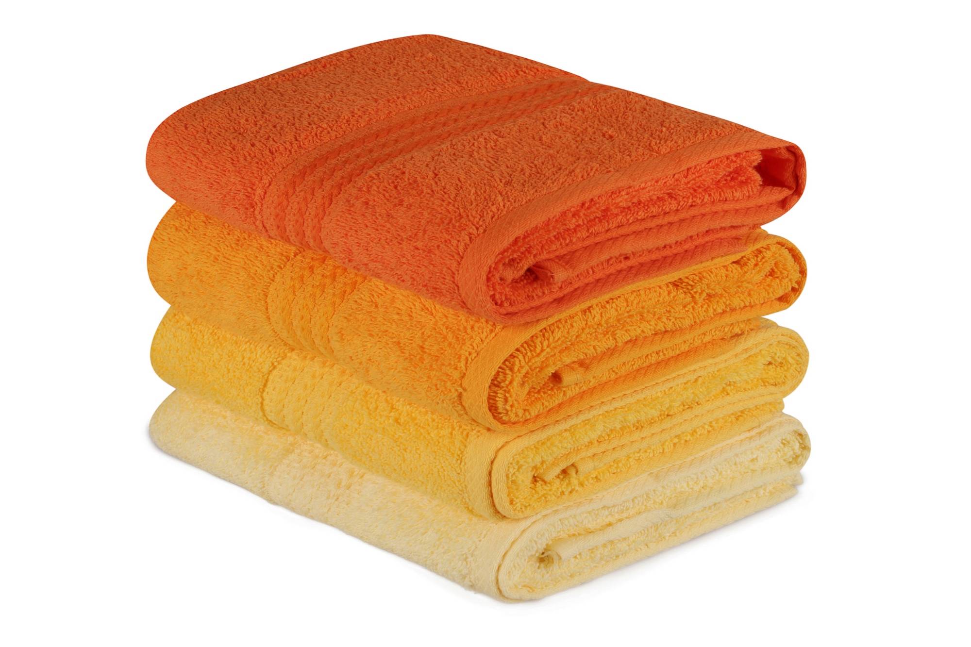 Set van 4 handdoeken met drie geborduurde lijnen Sicco 50 x 90 cm 100 oton tint Oranje