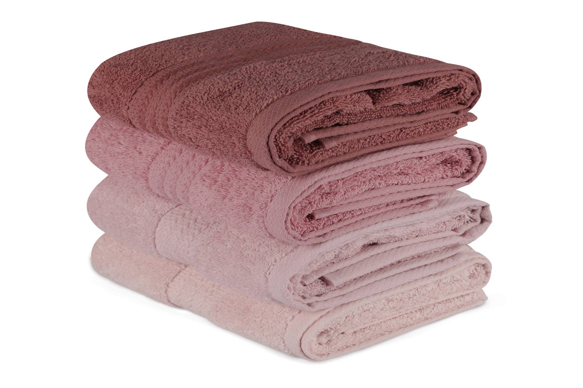 Set de 4 serviettes essuie-main liteau à trois lignes brodées Sicco 50x90cm 100% Coton Nuance de Marron
