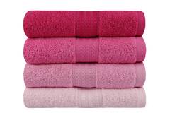 Set de 4 serviettes essuie-main liteau à trois lignes brodées Sicco 50x90cm 100% Coton Nuance de Rose