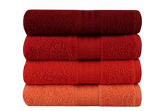 Set de 4 serviettes essuie-main liteau à trois lignes brodées Sicco 50x90cm 100% Coton Nuance de Rosse Corsa