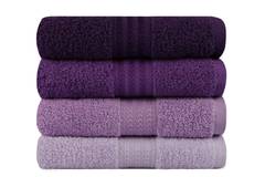 Set van 4 handdoeken met drie geborduurde lijnen Sicco 50 x 90 cm 100% katoen Violet shade