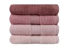 Set de 4 serviettes essuie-main liteau à trois lignes brodées Sicco 50x90cm 100% Coton Nuance de Marron
