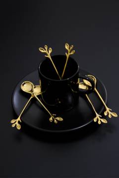 Set di 6 cucchiaini da caffè Fuzio 11cm punte sagomate foglie Zamak Gold