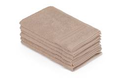 Set van 6 handdoeken met drie geborduurde lijnen Sicco 30x50cm 100% katoen Beige