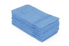 Set de 6 serviettes de toilette liteau à trois lignes brodées Sicco 30x50cm 100% coton Bleu