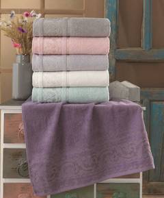 Set de 6 serviettes essuie-main Sicco 100% Coton Violet-Saumon-Vert-Blanc-Gris