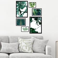Set mit 6 gerahmten schwarzen Aranea-Drucken, tropische Blätter, grün