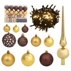Set de boules de Noël avec pic et guirlande LED Amitiel 61 pièces Or
