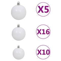Kerstballen set met LED slinger Fury 120 stuks Wit en Grijs