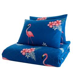 Set aus Bettdecke 240x220cm und 2 Kissenbezügen 60x60cm Latoya 100% baumwollstoff Motiv Flamingo Rosa und Blau