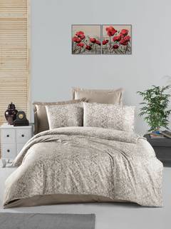 Set aus Bettbezug 140x200cm und Kopfkissenbezug 60x60cm Ersos 100% baumwollstoff satiniert Muster Florale Helltaupe