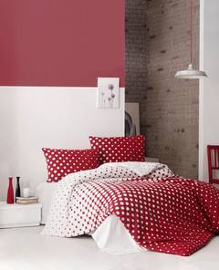 Set aus Bettbezug 140x200cm und Kopfkissenbezug 60x60cm Colasa 100% Baumwolle Erbsenmuster Weiß und Rot