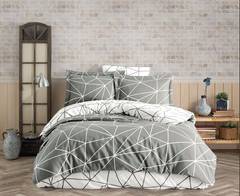 Set aus Bettbezug 140x200cm und Kopfkissenbezug 60x60cm Vuboi 100% Baumwolle Geometrisches Muster Grau und Weiß