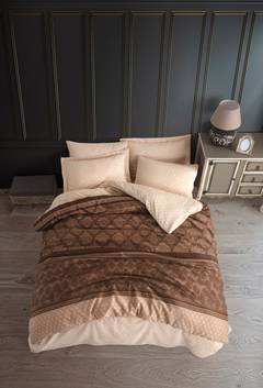 Set aus Bettbezug 240x220cm und 2 Kissenbezügen 60x60cm Kamil Stoff Viktorianisches Muster Braun