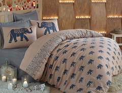 Set van dekbedovertrek 240x220cm en 2 kussenslopen 60x60cm Nakache Blue and Beige Elephant Pattern Fabric