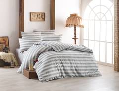 Set aus Bettdeckenbezug 260x220cm und 2 Kissenbezügen 60x60cm Chaky Baumwolle Streifenmuster Grau und Weiß