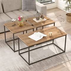 Set di tavolini da caffè in stile industriale Dawit Legno chiaro e metallo Nero