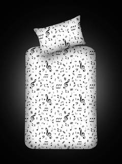 Set Spannbettlaken 100x200cm und 1 Kopfkissenbezug Noctis Stoff Musikmotiv Weiß und Schwarz