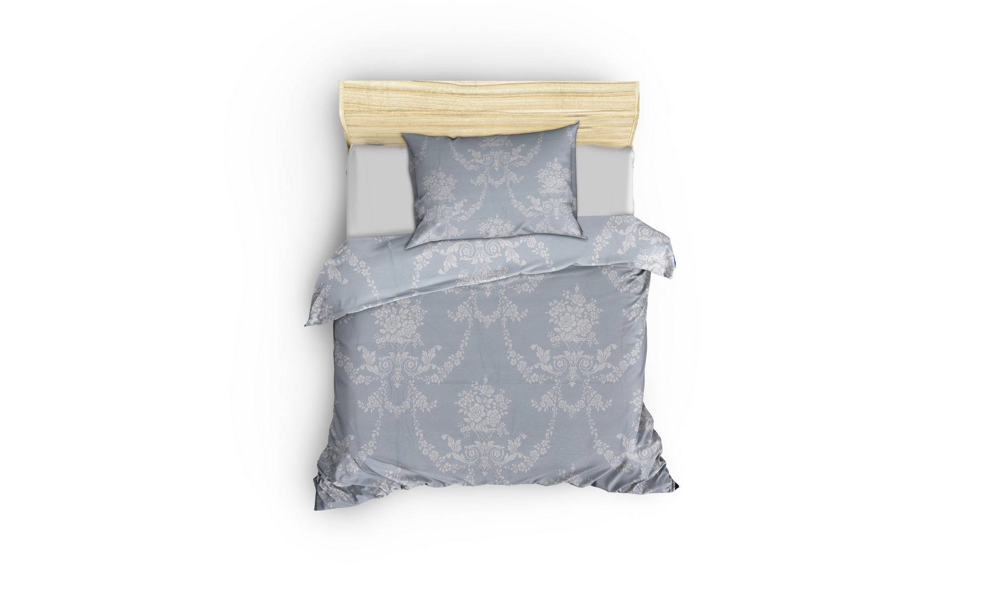 Set Bettdeckenbezug 140x200cm und 1 Kissenbezug 60x60cm Aina 100% baumwollstoff Blumenmuster Weiß und Blau