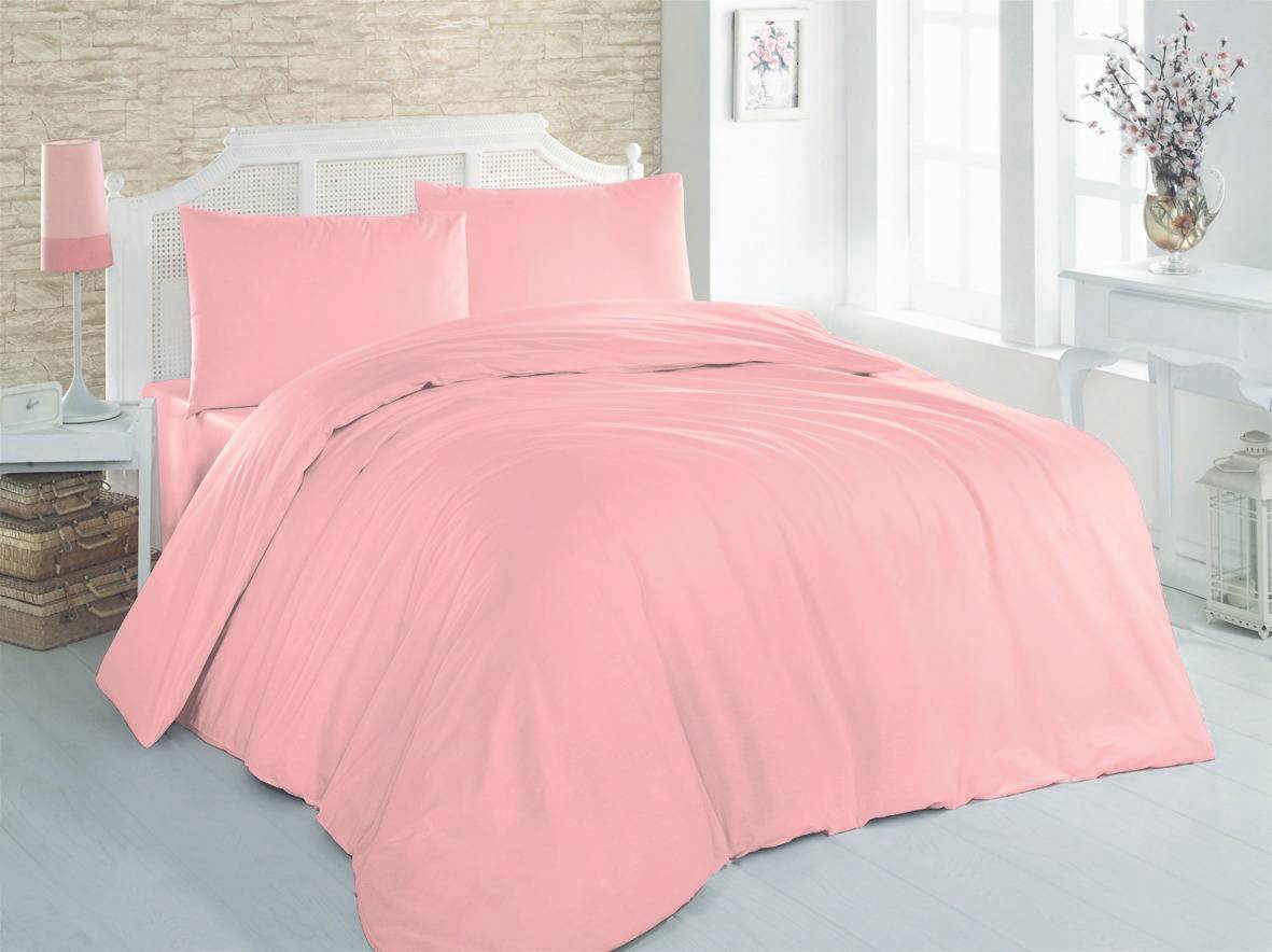 Set Bettdeckenbezug 140x200cm und Kissenbezug 60x60cm Lovina uni 100% baumwollstoff Rosa