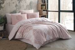 Set Bettbezug 240x200cm und 2 Kissenbezüge 60x60cm Houda 100% baumwollstoff Arabesque Muster Rosa und Weiß