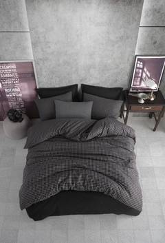 Set Bettbezug 240x200cm und 2 Kissenbezüge 60x60cm Doriso 100% baumwollstoff Muster Kleinkariert Schwarz und Weiß