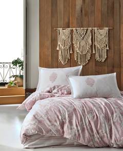 Set Bettbezug 240x200cm und 2 Kissenbezüge 60x60cm Floransia 100% baumwollstoff Viktorianisches Muster Weiß und Rosa