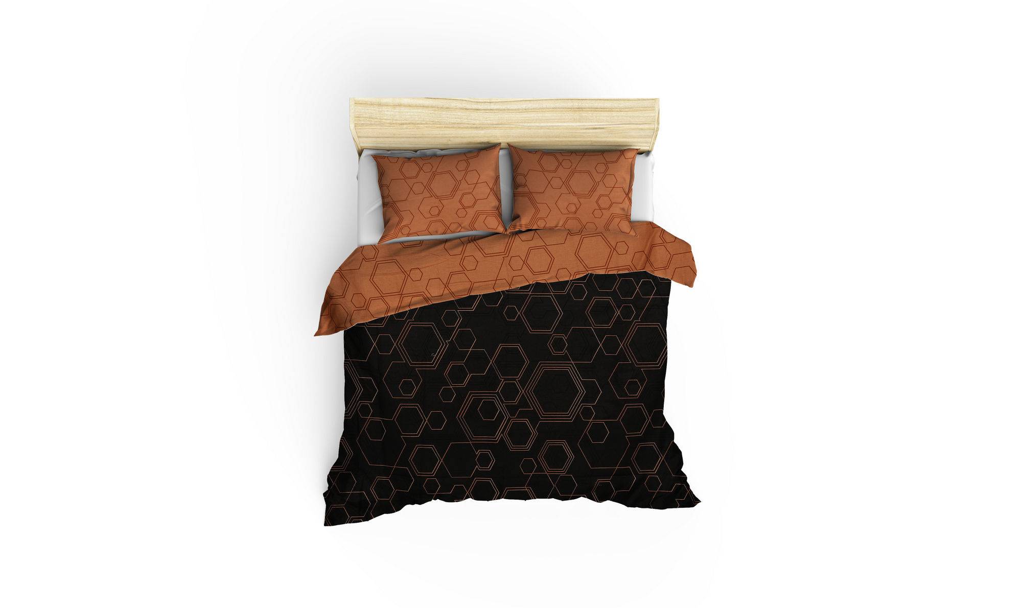 Set Bettdeckenbezug 260x220cm und 2 Kissenbezüge 60x60cm Aynan 100% baumwollstoff Sechseckmuster Orange und Schwarz