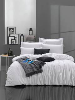 Set aus Bettbezug, Flachbettlaken und 2 Kissenbezügen Noctis uni 100% baumwollstoff Weiß