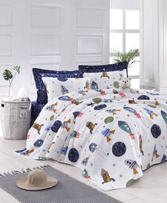 Stragulum Juego de cama individual de 3 piezas con estampado universo espacial 100 algodón Azul Marino Blanco Verde Gris