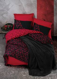 Set linge de lit simple 4 pièces Somnum Tissu Motif triangles Noir et Bordeaux