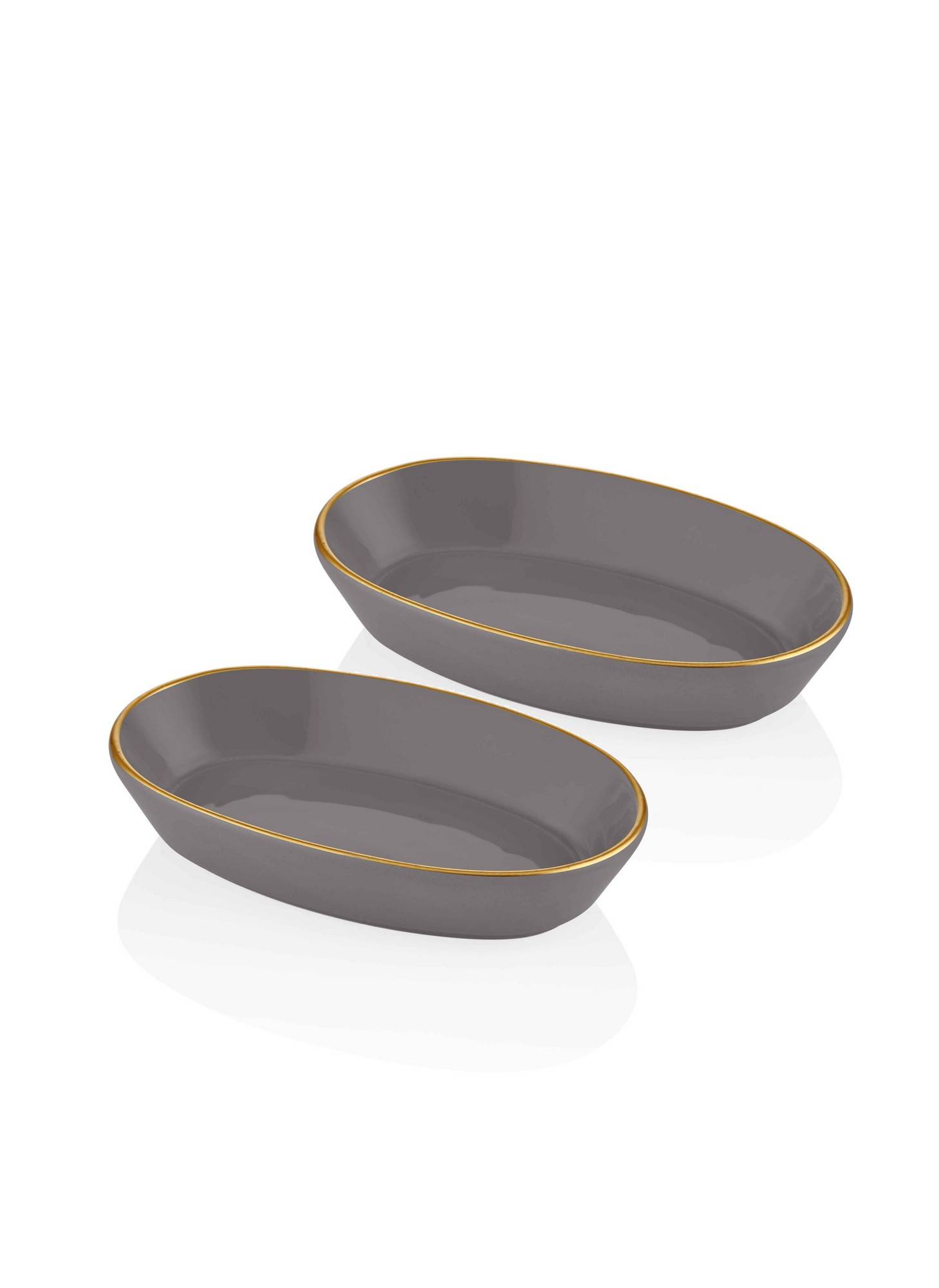 Set di piatti da portata Clio in ceramica 2 pezzi grigio e oro
