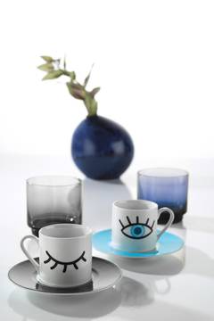 Aromatum Regards Juego de café de porcelana de 4 piezas Blanco, Negro y Azul