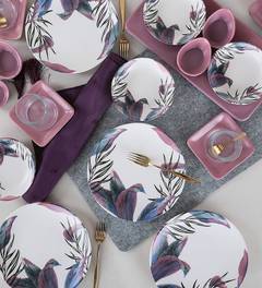 Juego de desayuno de 21 piezas con diseño de flores Mane Ceramic White
