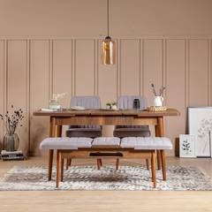 Juego de mesa y silla extensible Malva Panel de melamina color avellana