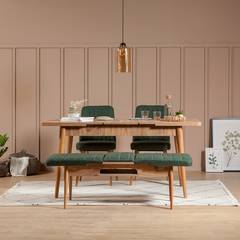 Juego de mesa y silla extensible de 4 piezas Malva Panel de melamina Ocre y Verde abeto