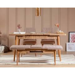 Juego de mesa y silla extensible de 4 piezas Panel de melamina de pino Malva Stone