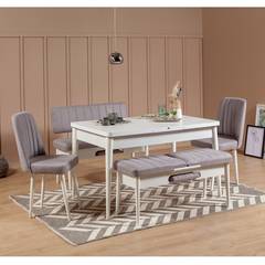 Juego de mesa y silla extensible Malva de 5 piezas Panel de melamina blanco y gris plomo